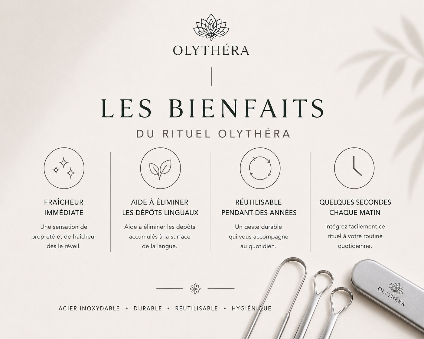 OLYTHÉRA – Trio de gratte-langues Stainless Steel