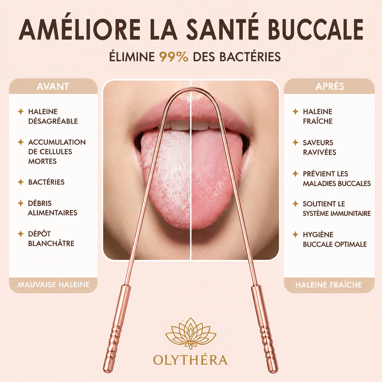 OLYTHÉRA — Gratte-langue en cuivre pur
